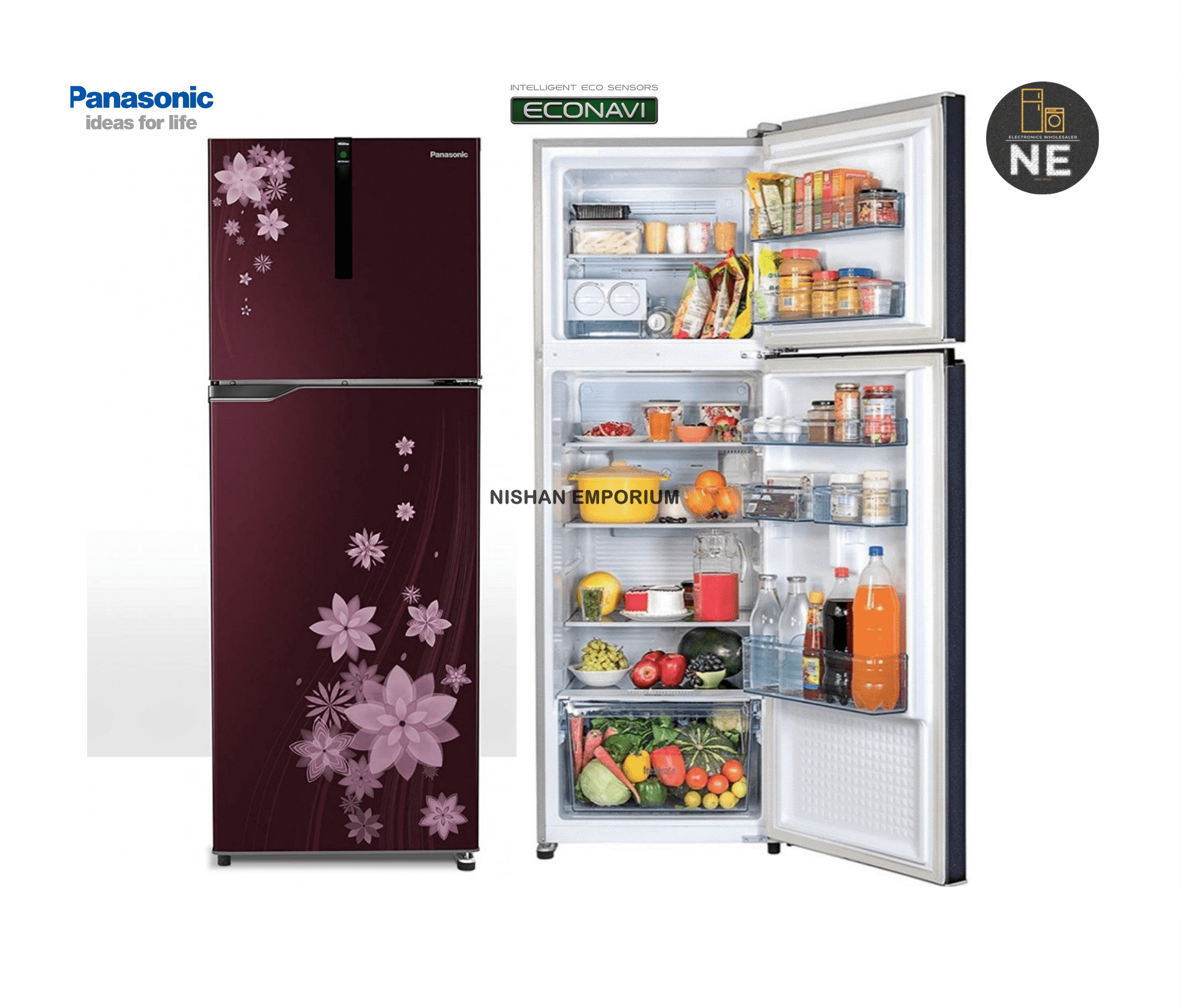 Panasonic 270 Ltr Double Door Refrigerator ( Floral Wine Red ) Econavi Sensor